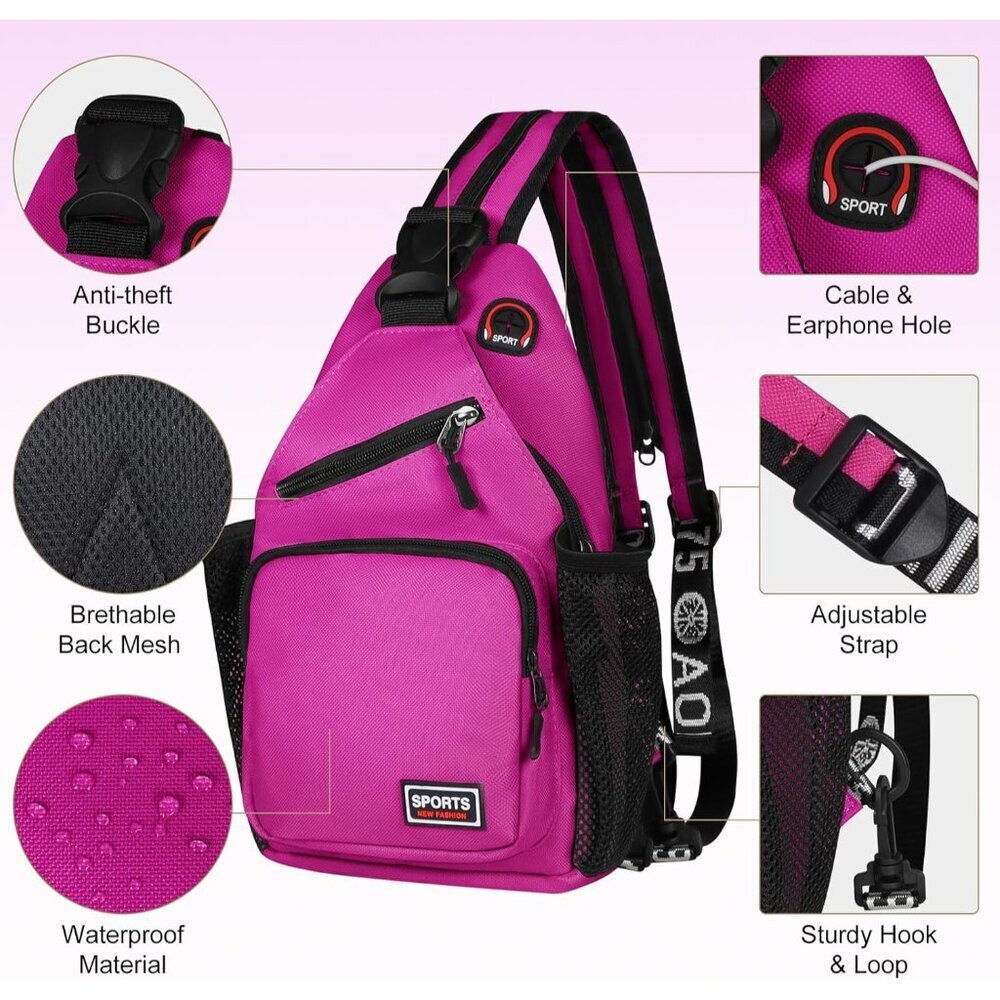 Men's & Women's Stylish Purple Crossbody Backpack - Perfect for Travel & Hiking - Picture 6 of 6